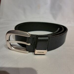 Fossil Men's Black Leather Belt with Silver Buckle